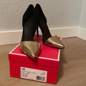 NEW Coach Cracked Gold and Black Suede Heels - 7.5